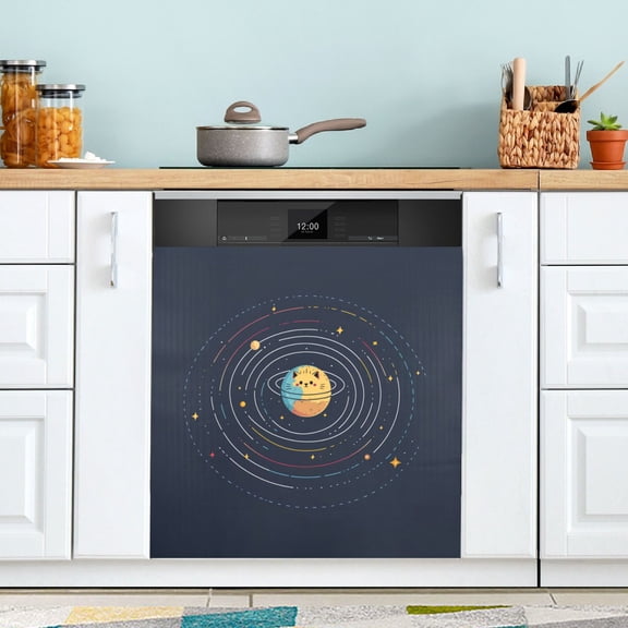 Yayeee Magnetic Dishwasher Cover for The Front Decoration Home Kitchen Machine Sticker Protector, Cat Planet
