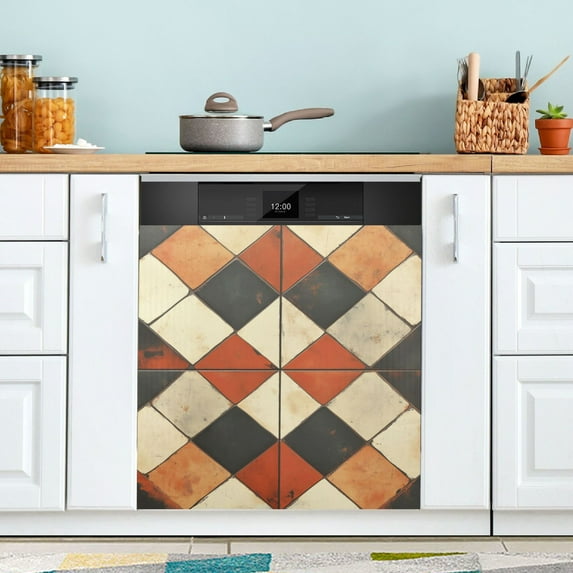 Yayeee Magnetic Dishwasher Cover for The Front Decoration Home Kitchen Machine Sticker Protector, Checkered Pattern