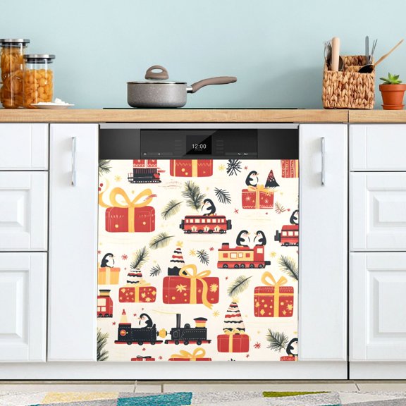 Yayeee Magnetic Dishwasher Cover for The Front Decoration Home Kitchen Machine Sticker Protector, Christmas Gift Train