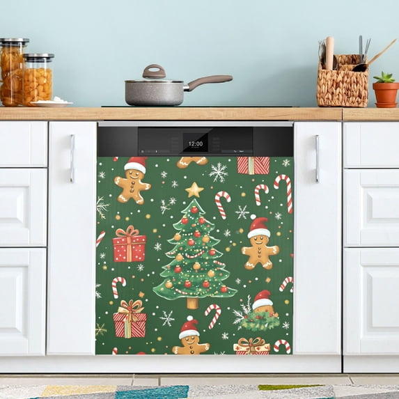 Yayeee Magnetic Dishwasher Cover for The Front Decoration Home Kitchen Machine Sticker Protector, Christmas Tree