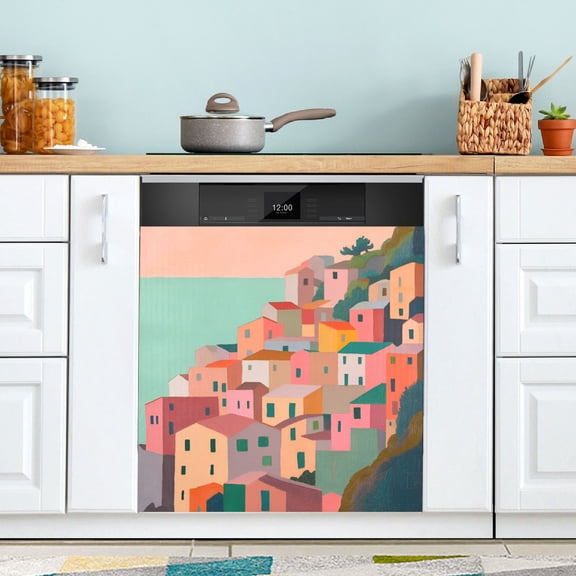 Yayeee Magnetic Dishwasher Cover for The Front Decoration Home Kitchen Machine Sticker Protector, Cityscape Painting