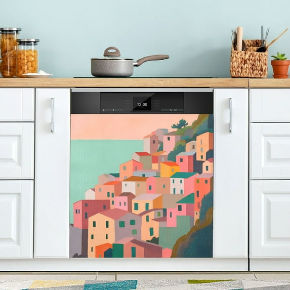 Yayeee Magnetic Dishwasher Cover for The Front Decoration Home Kitchen Machine Sticker Protector, Cityscape Painting