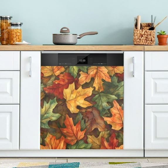 Yayeee Magnetic Dishwasher Cover for The Front Decoration Home Kitchen Machine Sticker Protector, Colorful Autumn Leaves