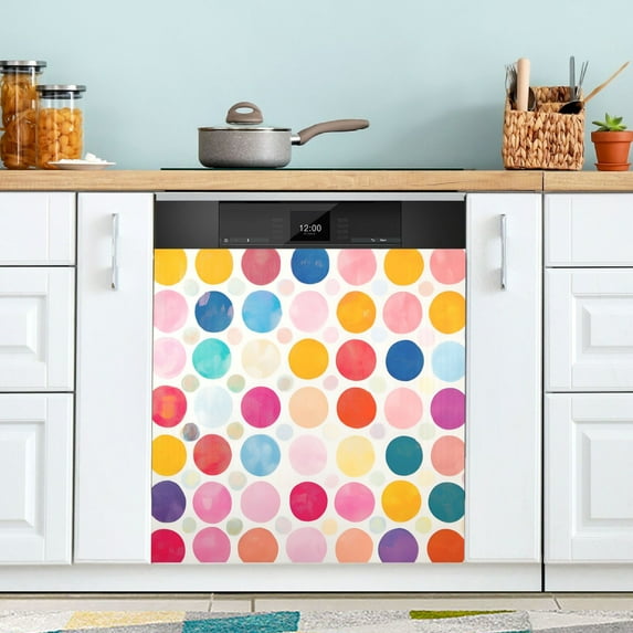Yayeee Magnetic Dishwasher Cover for The Front Decoration Home Kitchen Machine Sticker Protector, Colorful Circles