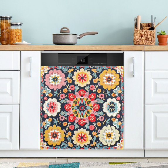 Yayeee Magnetic Dishwasher Cover for The Front Decoration Home Kitchen Machine Sticker Protector, Colorful Floral Pattern