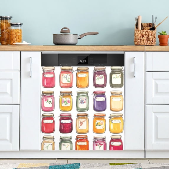 Yayeee Magnetic Dishwasher Cover for The Front Decoration Home Kitchen Machine Sticker Protector, Colorful Jam Jars