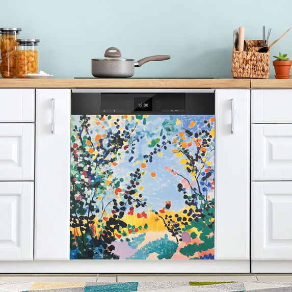 Yayeee Magnetic Dishwasher Cover for The Front Decoration Home Kitchen Machine Sticker Protector, Colorful Leaves