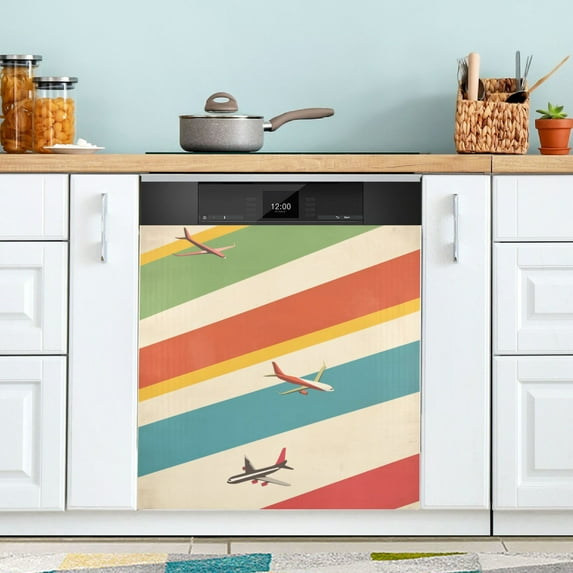 Yayeee Magnetic Dishwasher Cover for The Front Decoration Home Kitchen Machine Sticker Protector, Colorful Plane