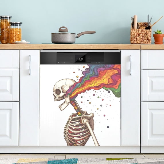 Yayeee Magnetic Dishwasher Cover for The Front Decoration Home Kitchen Machine Sticker Protector, Colorful Skeleton