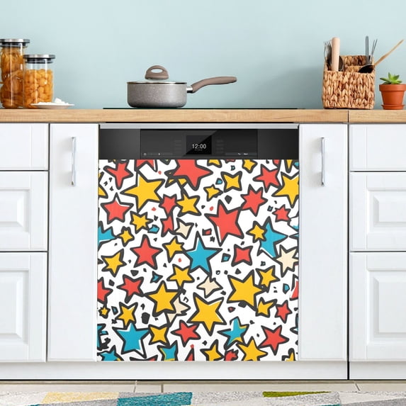 Yayeee Magnetic Dishwasher Cover for The Front Decoration Home Kitchen Machine Sticker Protector, Colorful Stars