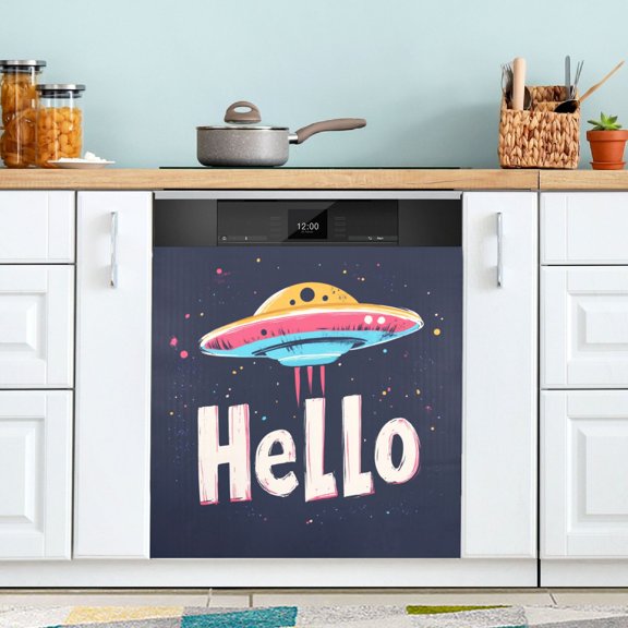 Yayeee Magnetic Dishwasher Cover for The Front Decoration Home Kitchen Machine Sticker Protector, Colorful UFO