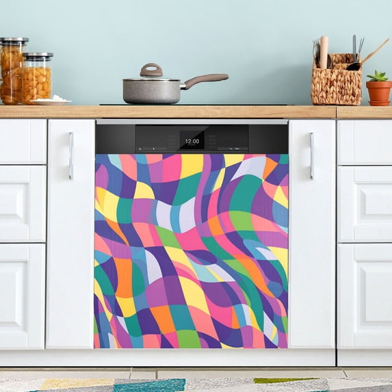 Yayeee Magnetic Dishwasher Cover for The Front Decoration Home Kitchen Machine Sticker Protector, Colorful Wavy Pattern