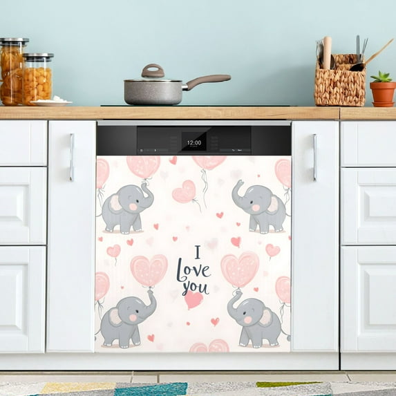 Yayeee Magnetic Dishwasher Cover for The Front Decoration Home Kitchen Machine Sticker Protector, Cute Elephant