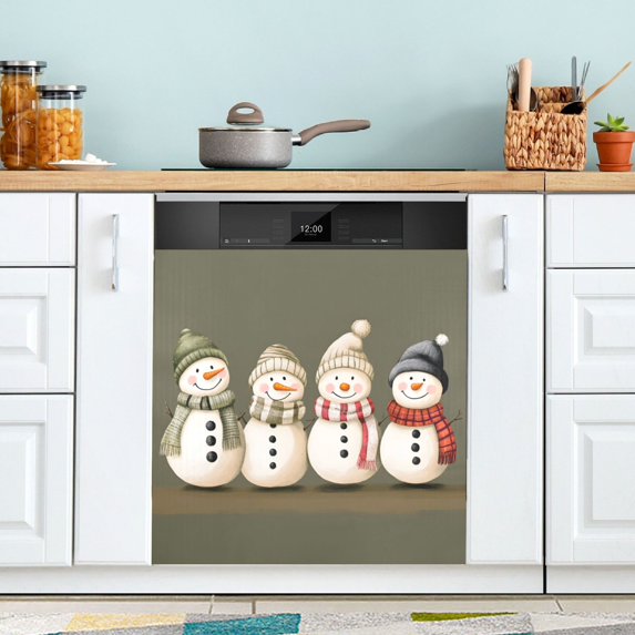 Yayeee Magnetic Dishwasher Cover for The Front Decoration Home Kitchen Machine Sticker Protector, Cute Snowmen