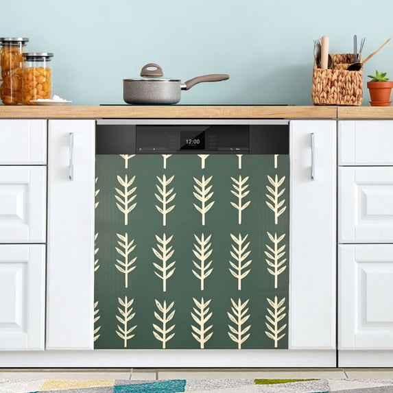 Yayeee Magnetic Dishwasher Cover for The Front Decoration Home Kitchen Machine Sticker Protector, Dark Green Leaves