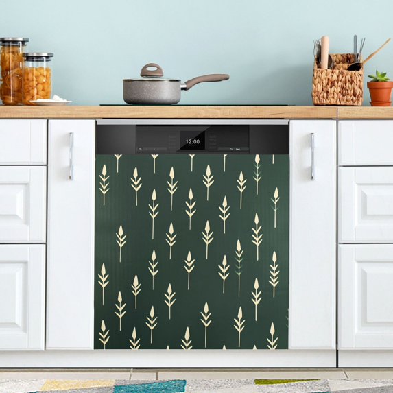 Yayeee Magnetic Dishwasher Cover for The Front Decoration Home Kitchen Machine Sticker Protector, Dark Green Plants