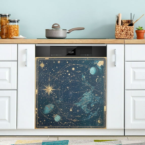 Yayeee Magnetic Dishwasher Cover for The Front Decoration Home Kitchen Machine Sticker Protector, Dark Star Map