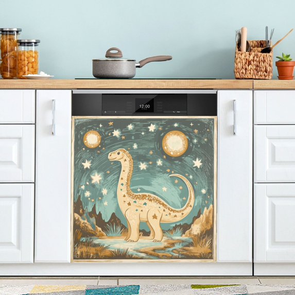 Yayeee Magnetic Dishwasher Cover for The Front Decoration Home Kitchen Machine Sticker Protector, Dinosaur with Stars