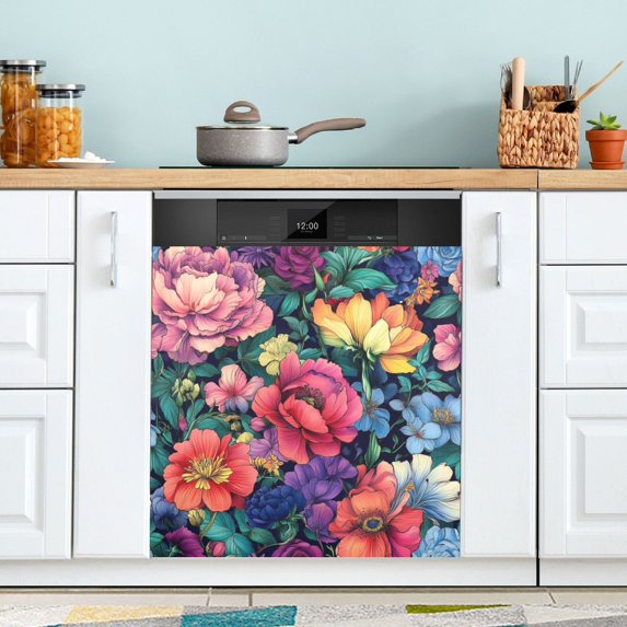 Yayeee Magnetic Dishwasher Cover for The Front Decoration Home Kitchen Machine Sticker Protector, Ethereal Floral Harmony