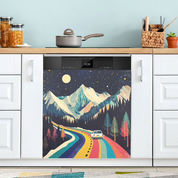 Yayeee Magnetic Dishwasher Cover for The Front Decoration Home Kitchen Machine Sticker Protector, Evening Mountain Road