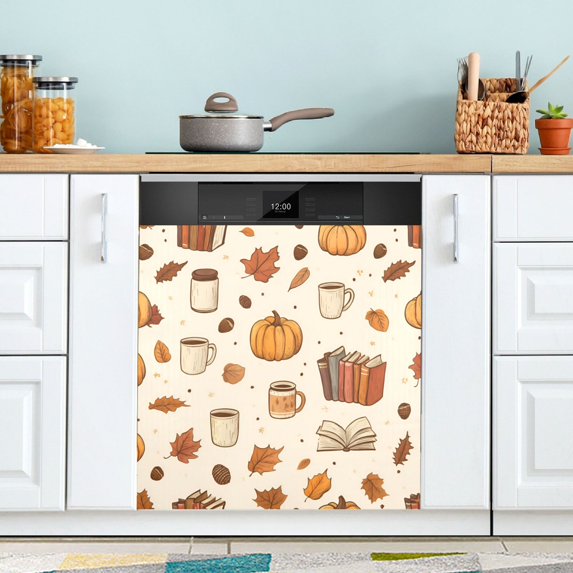 Yayeee Magnetic Dishwasher Cover for The Front Decoration Home Kitchen Machine Sticker Protector, Fall Beige Pumpkin