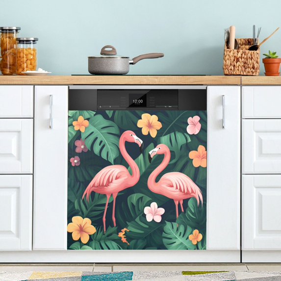 Yayeee Magnetic Dishwasher Cover for The Front Decoration Home Kitchen Machine Sticker Protector, Flamingo Leaves Pattern