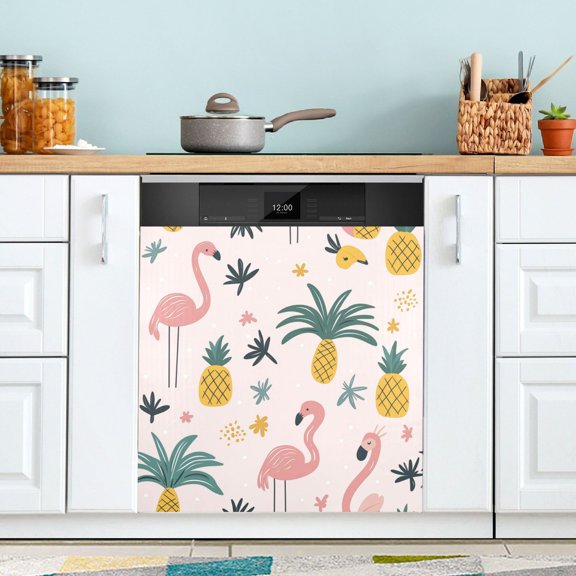 Yayeee Magnetic Dishwasher Cover for The Front Decoration Home Kitchen Machine Sticker Protector, Flamingo Pattern