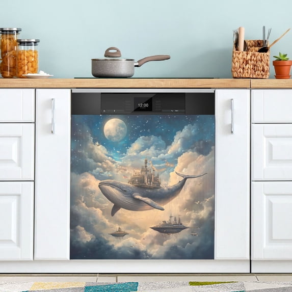 Yayeee Magnetic Dishwasher Cover for The Front Decoration Home Kitchen Machine Sticker Protector, Floating Whale