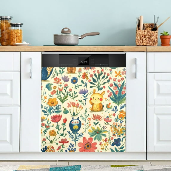Yayeee Magnetic Dishwasher Cover for The Front Decoration Home Kitchen Machine Sticker Protector, Floral Animals