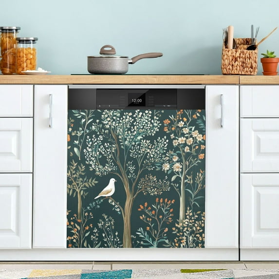 Yayeee Magnetic Dishwasher Cover for The Front Decoration Home Kitchen Machine Sticker Protector, Floral Forest Scene