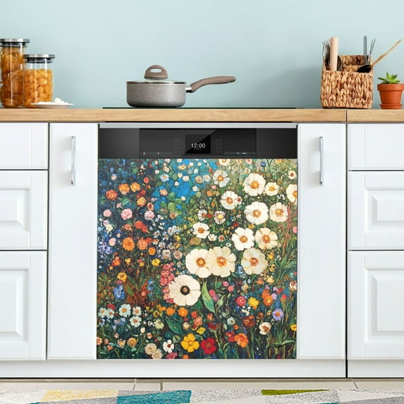 Yayeee Magnetic Dishwasher Cover for The Front Decoration Home Kitchen Machine Sticker Protector, Floral Garden