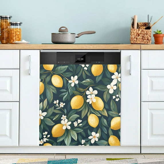 Yayeee Magnetic Dishwasher Cover for The Front Decoration Home Kitchen Machine Sticker Protector, Floral Lemons