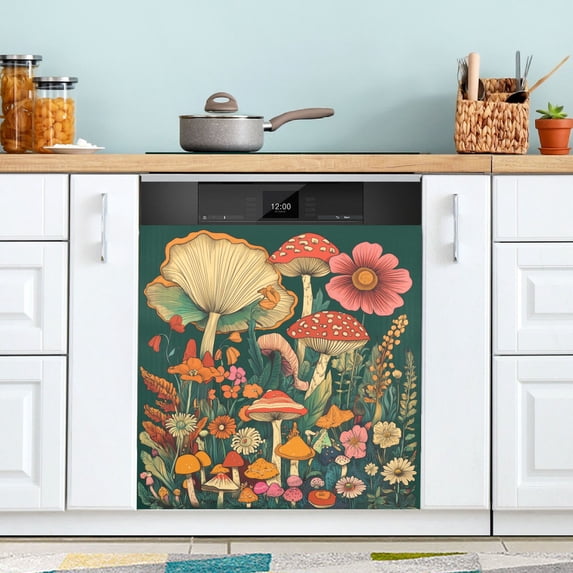 Yayeee Magnetic Dishwasher Cover for The Front Decoration Home Kitchen Machine Sticker Protector, Floral Mushroom