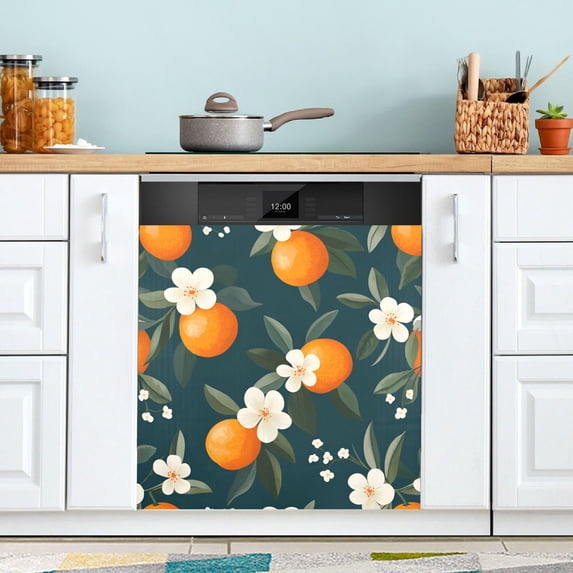 Yayeee Magnetic Dishwasher Cover for The Front Decoration Home Kitchen Machine Sticker Protector, Floral Oranges