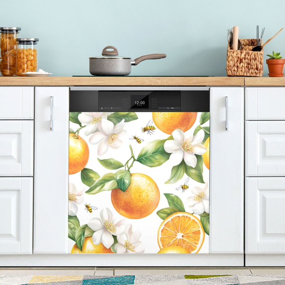 Yayeee Magnetic Dishwasher Cover for The Front Decoration Home Kitchen Machine Sticker Protector, Floral Watercolor Oranges