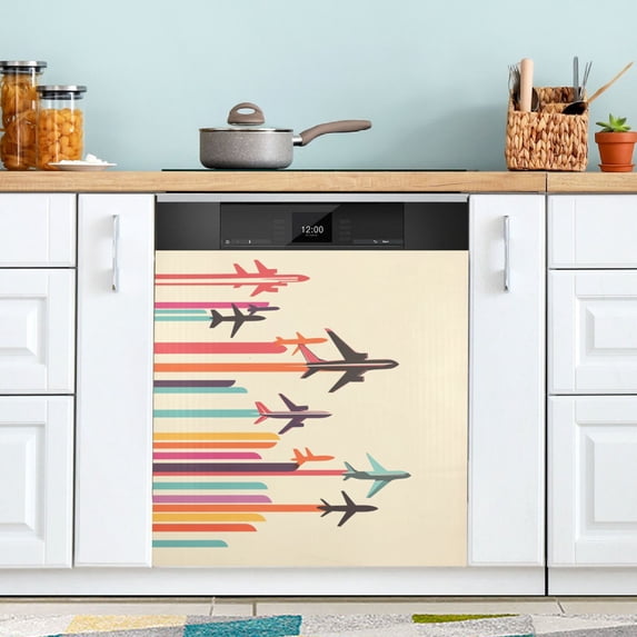Yayeee Magnetic Dishwasher Cover for The Front Decoration Home Kitchen Machine Sticker Protector, Flying Planes