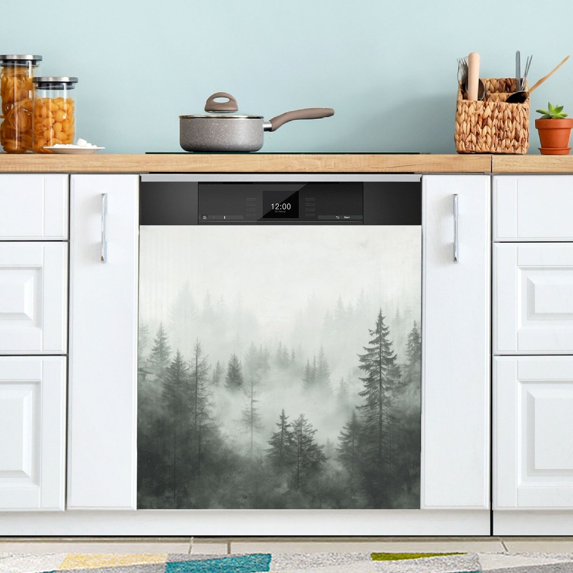 Yayeee Magnetic Dishwasher Cover for The Front Decoration Home Kitchen Machine Sticker Protector, Foggy Forest