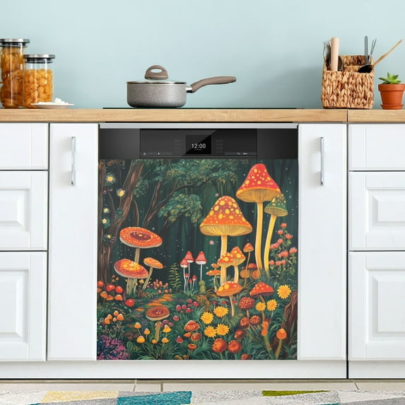 Yayeee Magnetic Dishwasher Cover for The Front Decoration Home Kitchen Machine Sticker Protector, Forest Mushroom