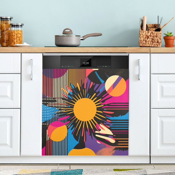 Yayeee Magnetic Dishwasher Cover for The Front Decoration Home Kitchen Machine Sticker Protector, Futuristic Circles