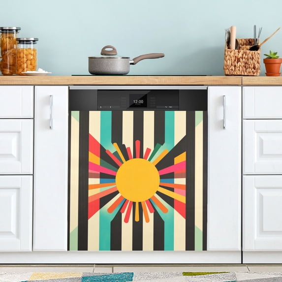 Yayeee Magnetic Dishwasher Cover for The Front Decoration Home Kitchen Machine Sticker Protector, Geometric Sun
