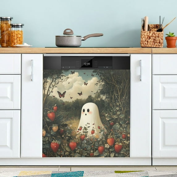 Yayeee Magnetic Dishwasher Cover for The Front Decoration Home Kitchen Machine Sticker Protector, Ghost in Strawberry Fields