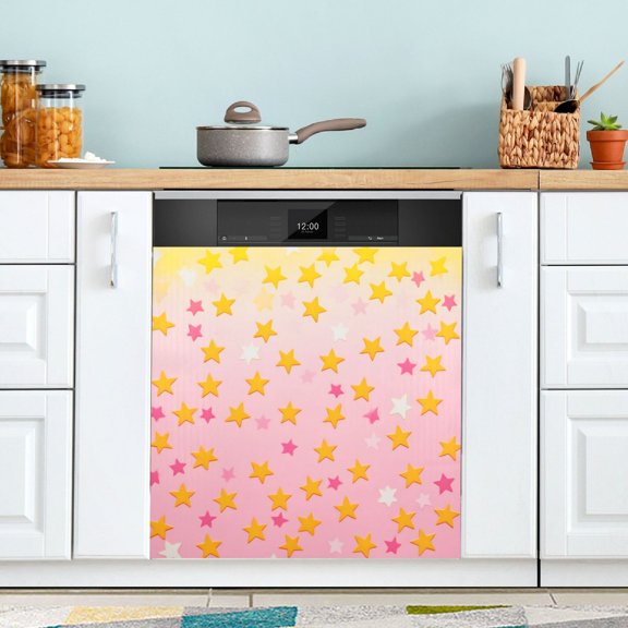 Yayeee Magnetic Dishwasher Cover for The Front Decoration Home Kitchen Machine Sticker Protector, Gradient Pink Stars