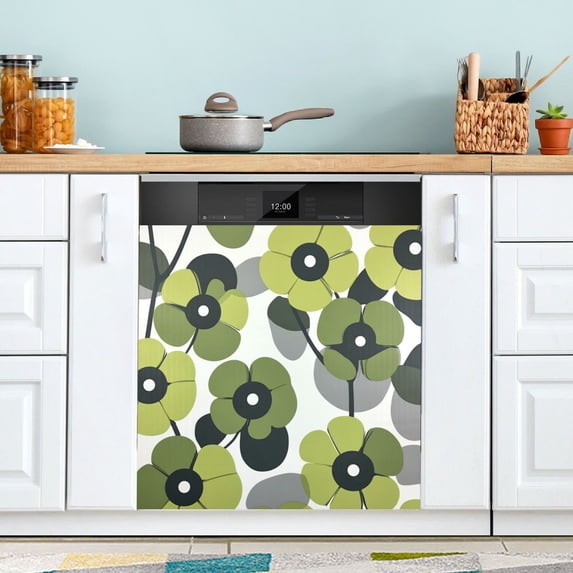 Yayeee Magnetic Dishwasher Cover for The Front Decoration Home Kitchen Machine Sticker Protector, Gray Floral