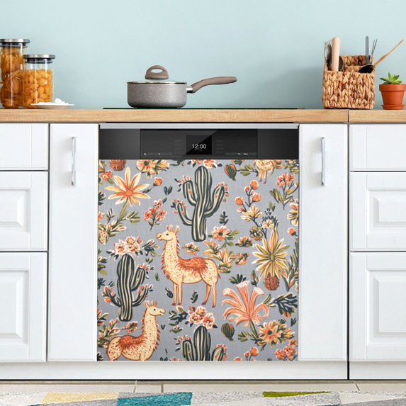 Yayeee Magnetic Dishwasher Cover for The Front Decoration Home Kitchen Machine Sticker Protector, Gray Llama Pattern