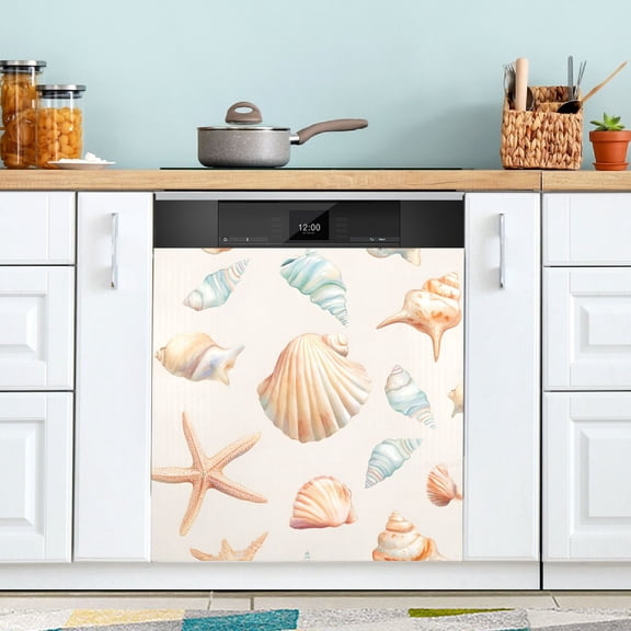 Yayeee Magnetic Dishwasher Cover for The Front Decoration Home Kitchen Machine Sticker Protector, Gray Seashell