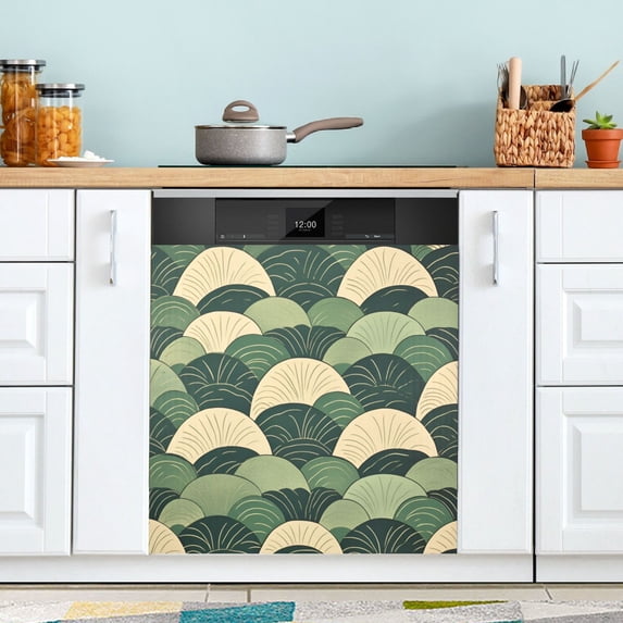 Yayeee Magnetic Dishwasher Cover for The Front Decoration Home Kitchen Machine Sticker Protector, Green Abstract Shapes