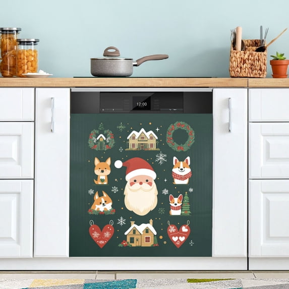 Yayeee Magnetic Dishwasher Cover for The Front Decoration Home Kitchen Machine Sticker Protector, Green Christmas