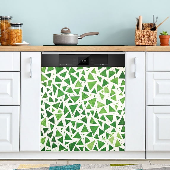 Yayeee Magnetic Dishwasher Cover for The Front Decoration Home Kitchen Machine Sticker Protector, Green Dot Triangles Pattern
