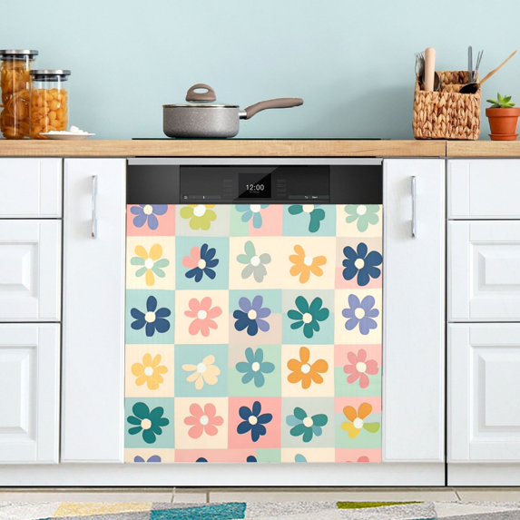 Yayeee Magnetic Dishwasher Cover for The Front Decoration Home Kitchen Machine Sticker Protector, Green Floral