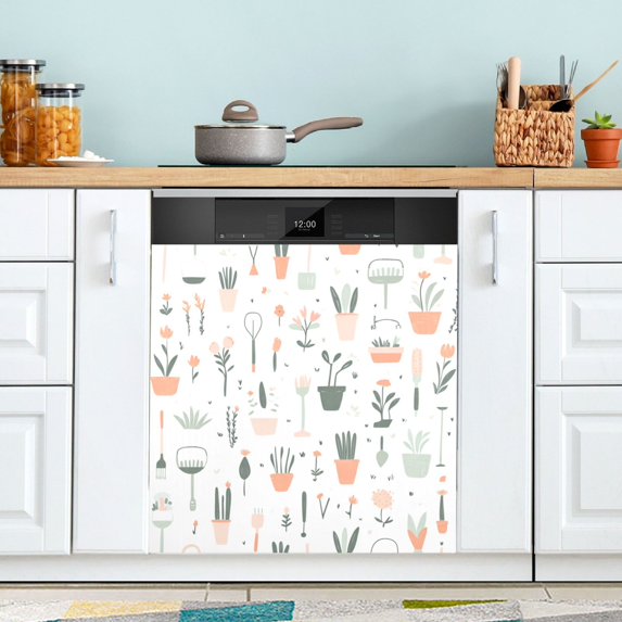 Yayeee Magnetic Dishwasher Cover for The Front Decoration Home Kitchen Machine Sticker Protector, Green Garden Pattern